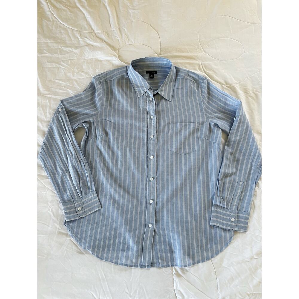 Ann Taylor Blue Striped Long Sleeve Button Shirt